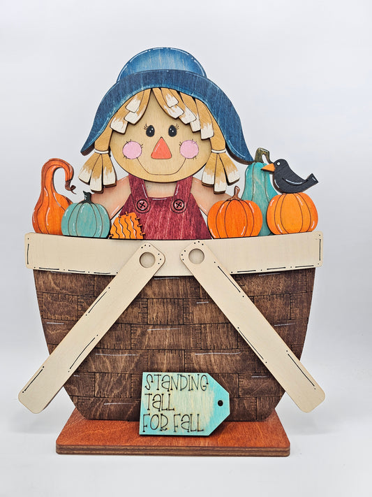 PAINTED - Fall Female Scarecrow Basket - Large