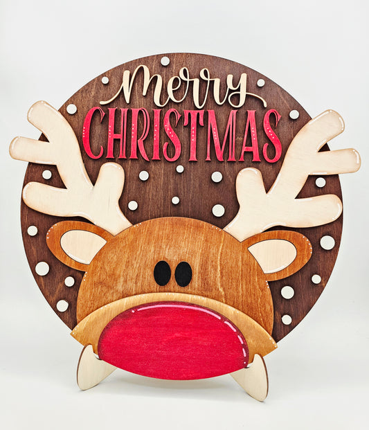 PAINTED - Merry Christmas Reindeer Round