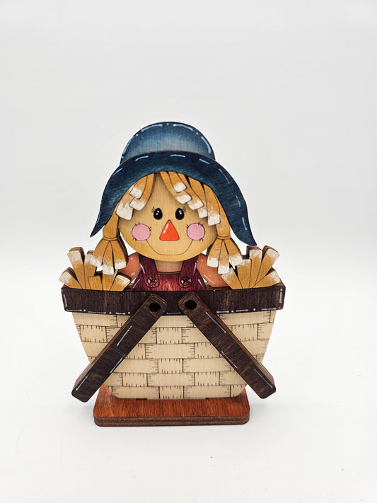 PAINTED - Fall Scarecrow Female Basket - Small