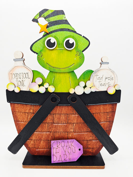 PAINTED - Frog Witch Basket - Large