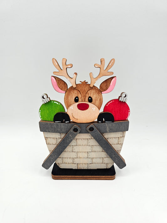 PAINTED - Reindeer Basket - Small