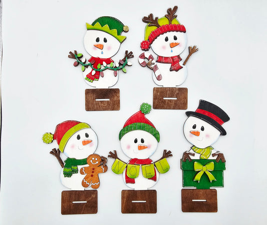 PAINTED - Christmas Snowman Sitters x5