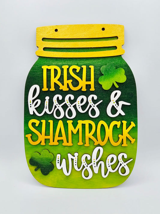 PAINTED - Irish Kisses Mason Jar Hanger - Large