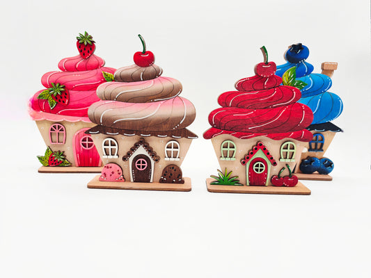 PAINTED - Mini Cupcake Houses