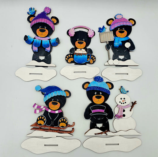 PAINTED - Winter Bear Sitters x5
