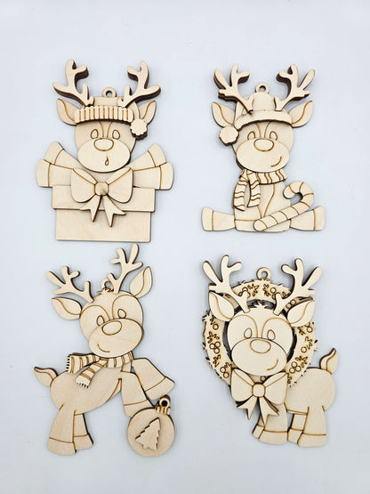 Christmas Reindeer Ornaments x4