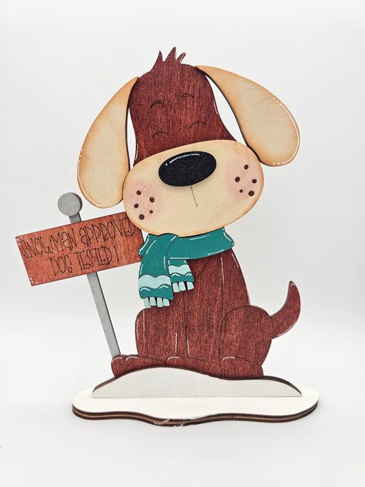 PAINTED - Winter Dog with Sign