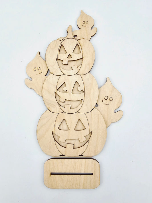 Stacked Ghost Jack O Lantern Sitter