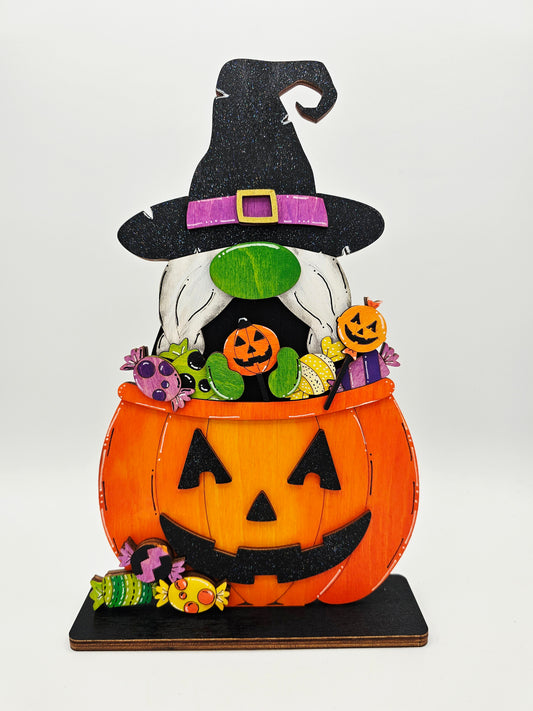 PAINTED - Gnome Witch Pumpkin Sitter