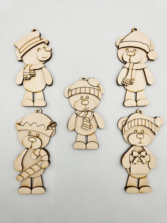 Christmas Bear Ornaments Set of 10