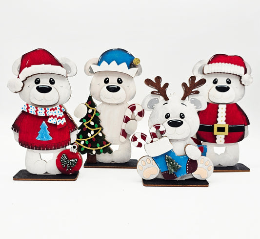 PAINTED - Christmas Bear Sitters x4