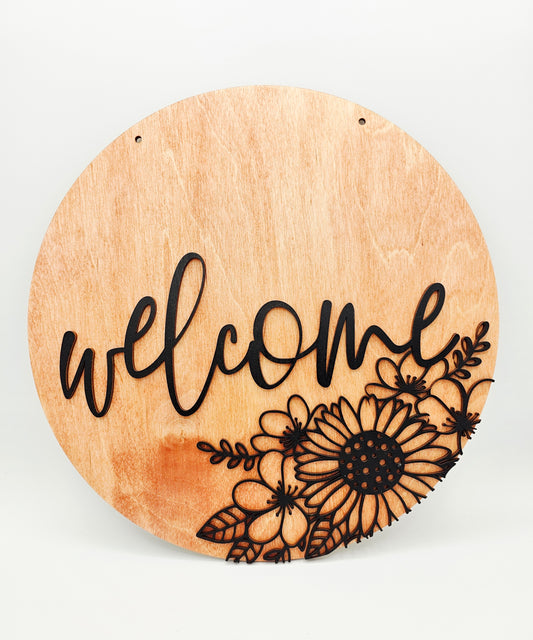 PAINTED - Welcome Floral Round - Side