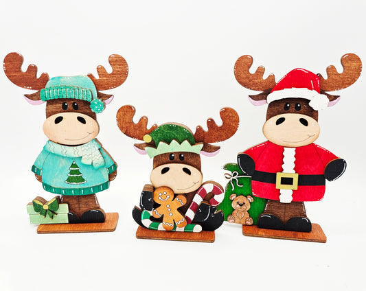 PAINTED - Christmas Moose x3