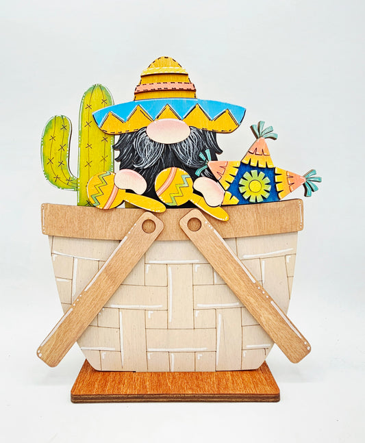 PAINTED - Cinco de Mayo Gnome Basket - Large