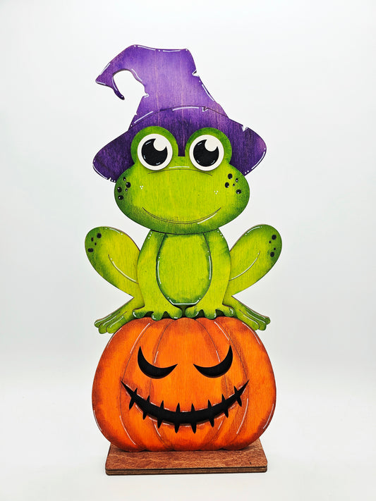 PAINTED - Frog Witch Pumpkin Sitter