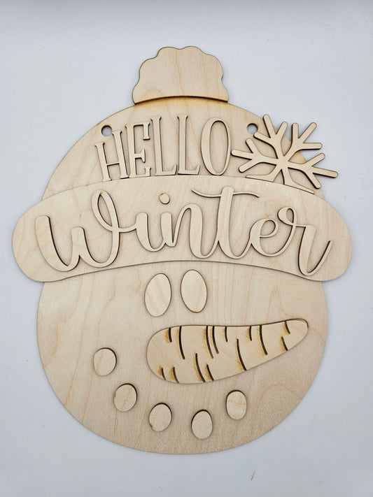Snowman Hello Winter Door Hanger