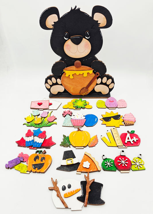 PAINTED - Bear with Honey Pot Interchangeable