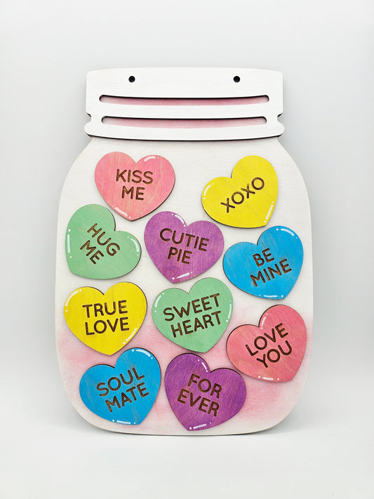 PAINTED - Conversation Heart Mason Jar Hanger - Large