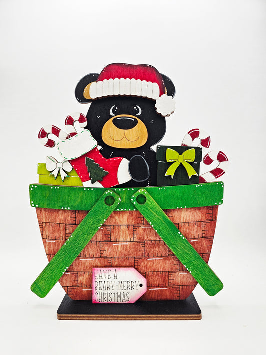PAINTED - Christmas Bear Basket - Large