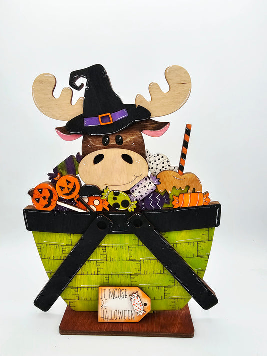 PAINTED - Halloween Moose Basket - Large