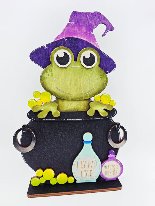 PAINTED - Frog Witch Cauldron Sitter