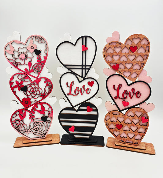 PAINTED - Stacked Hearts x3