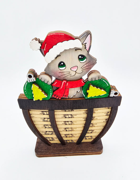 PAINTED - Christmas Cat Basket - Small